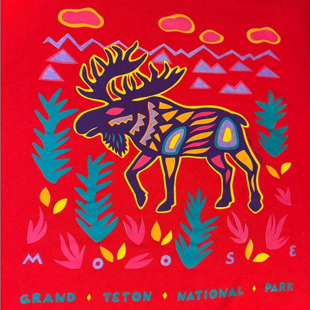 Vintage Moose Unisex Adult 90s Red Abstract Pop Art Animal Nature Tee USA Large - Picture 10 of 10